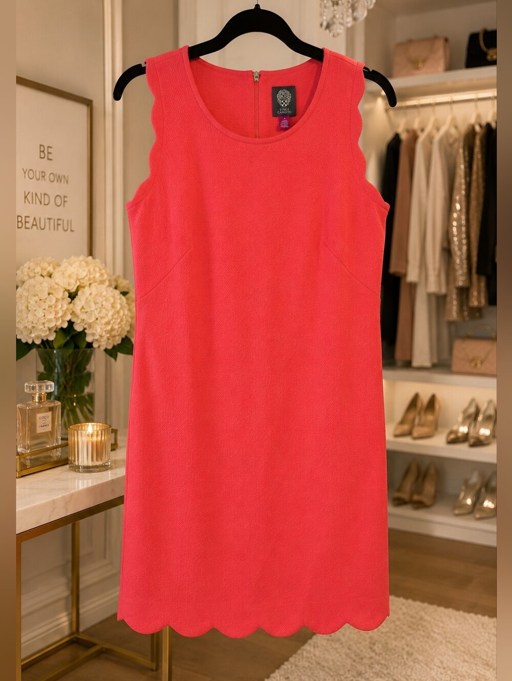 Vince Camuto Size 16 Coral Scalloped Sleeveless Dress NWT